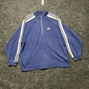 Adidas Men's Zip-Up Blue Sweater with White Accents
